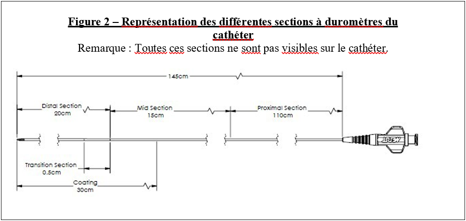 Représentation des différentes sections à duromètres du cathéter