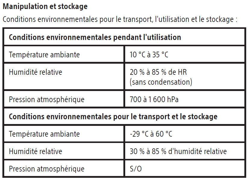 Conditions stockage
